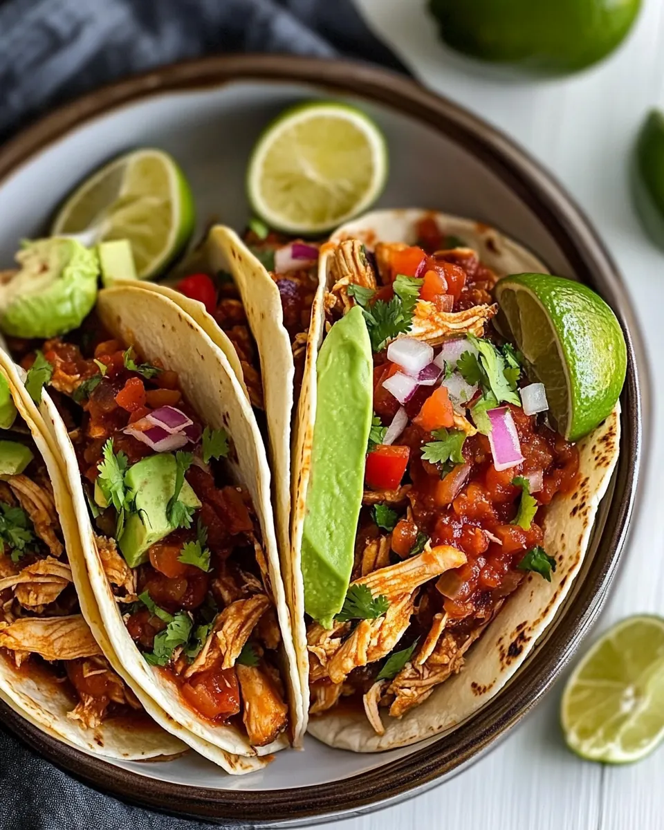 Quick Instant Pot or Slow Cooker Salsa Chicken Tacos shot