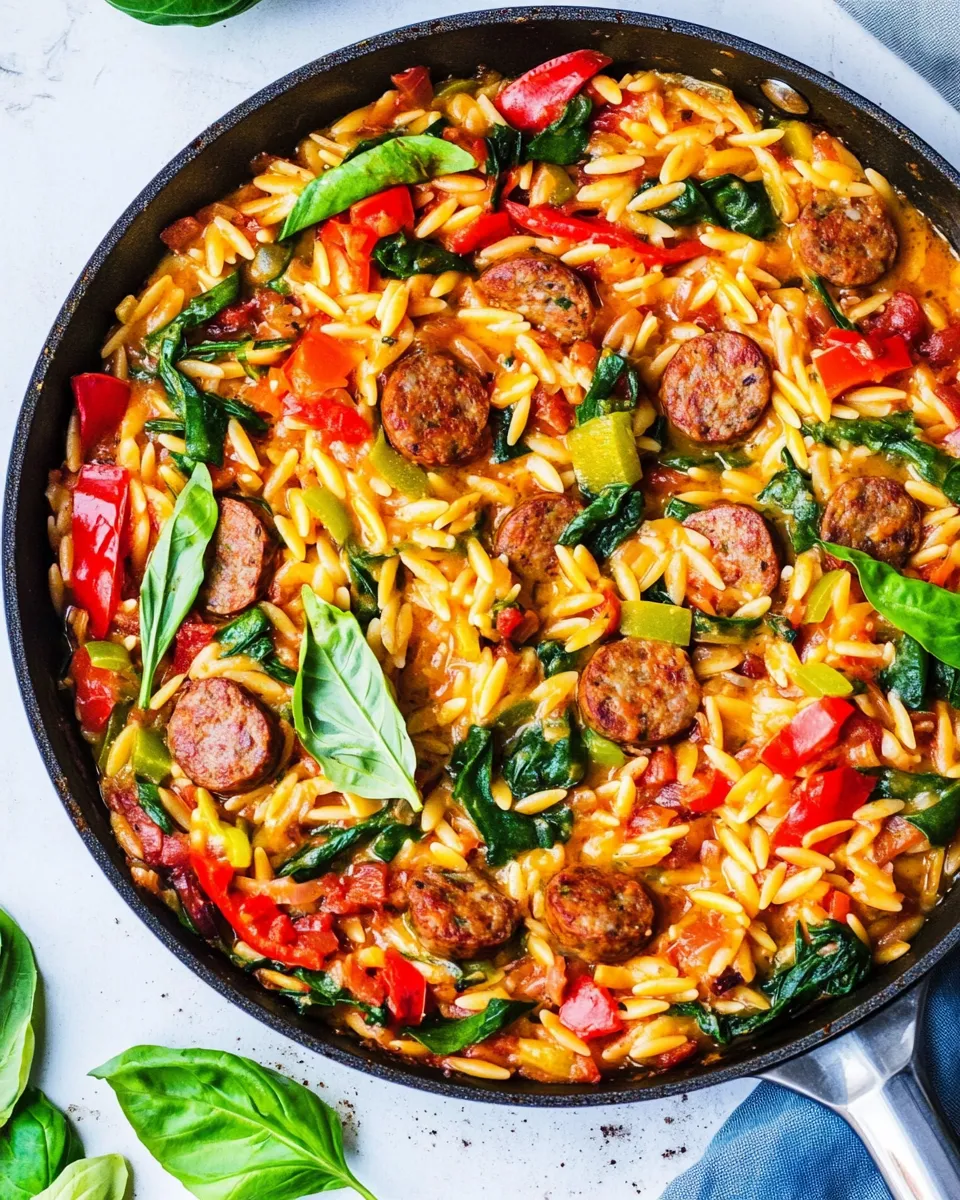 Delicious Italian Orzo and Sausage Skillet shot