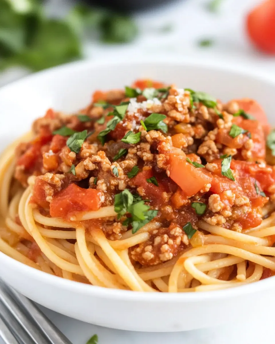 Delicious Italian Style Ground Turkey Spaghetti shot