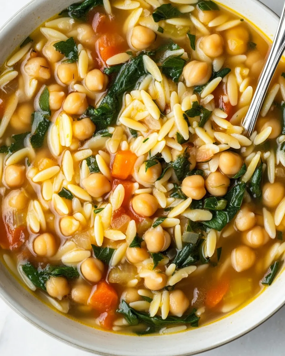 Delicious Lemon Chickpea Orzo Soup shot