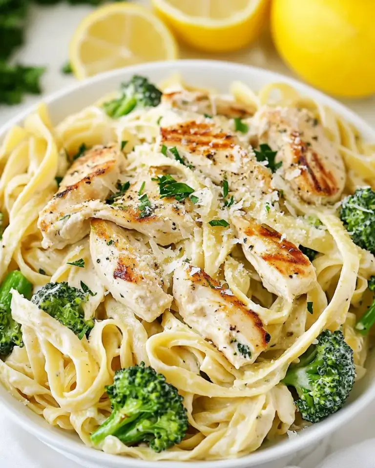 Homemade Lemon Fettuccine Alfredo with Grilled Chicken and Broccoli photo