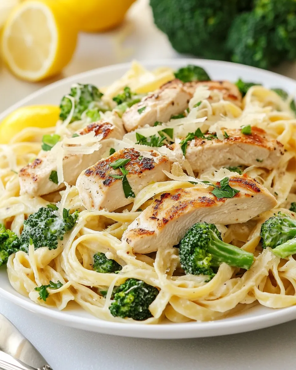 Easy Lemon Fettuccine Alfredo with Grilled Chicken and Broccoli recipe photo