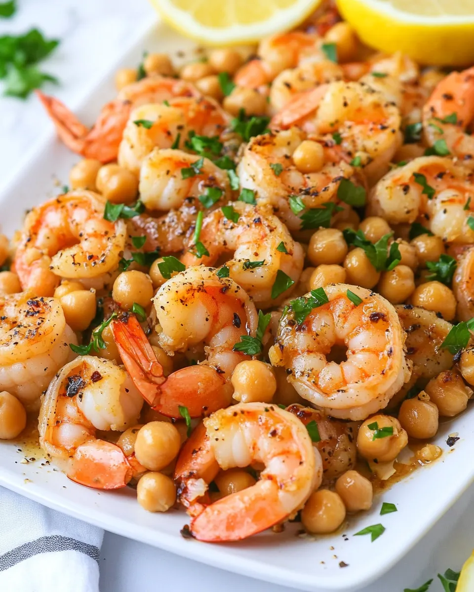 Easy Lemon Garlic Shrimp with Chickpeas food shot