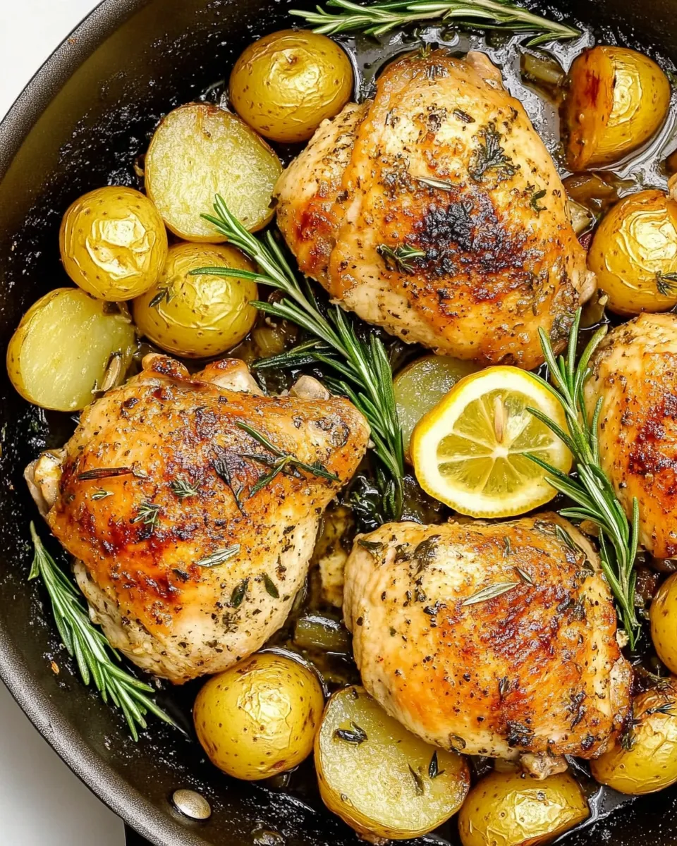 Classic Lemon Herb Chicken And Potatoes Skillet image