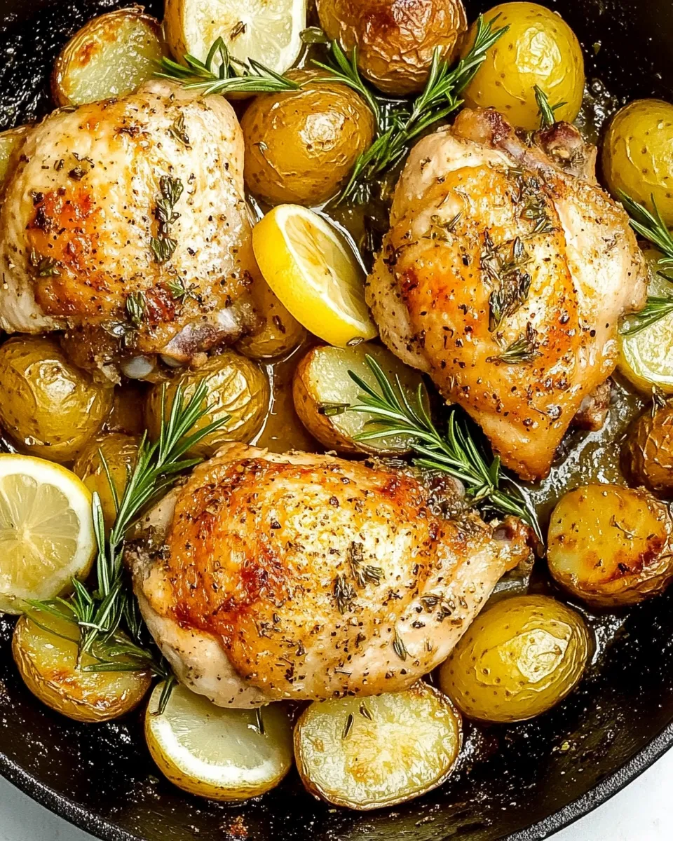 Delicious Lemon Herb Chicken And Potatoes Skillet shot