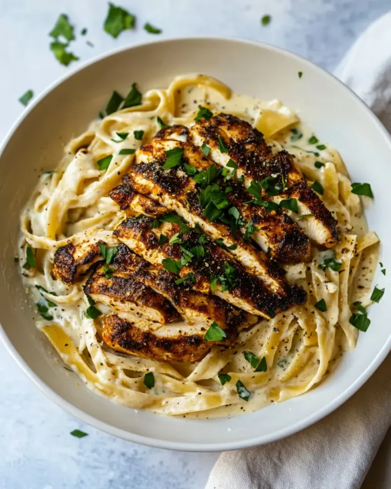 Delicious Lemon Pepper Cajun Chicken Fettuccine Alfredo. dish image