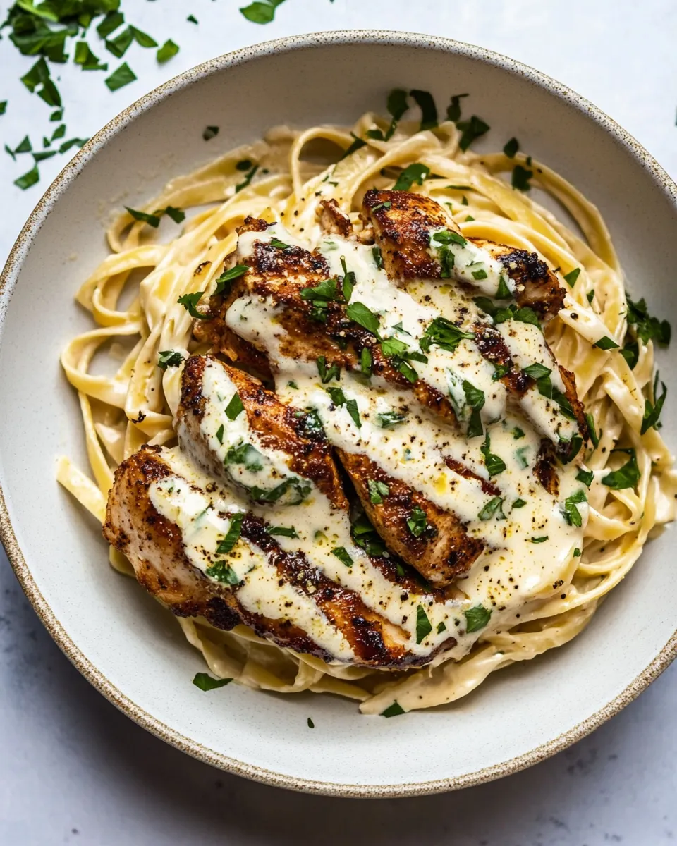 Perfect Lemon Pepper Cajun Chicken Fettuccine Alfredo. food shot
