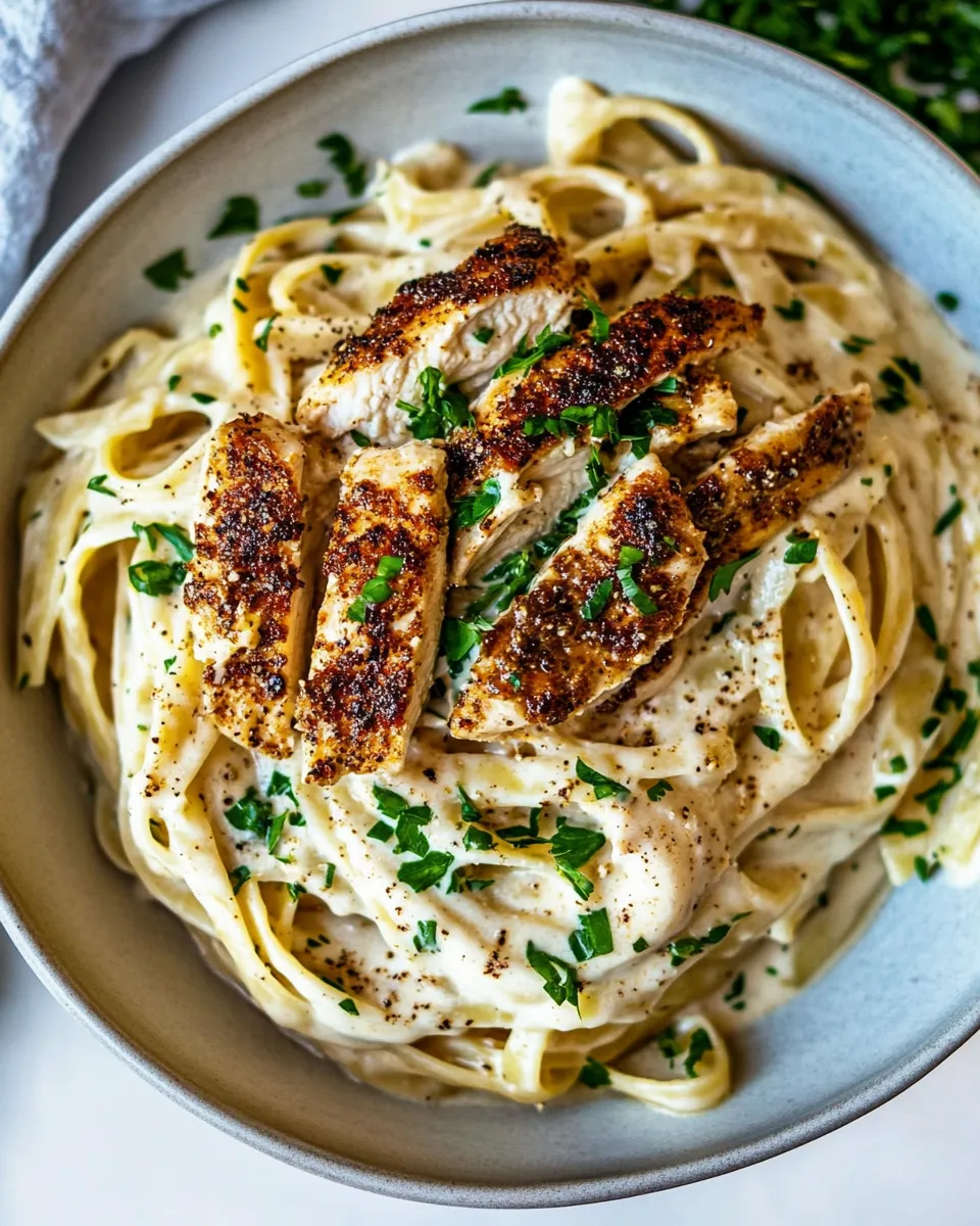 Homemade Lemon Pepper Cajun Chicken Fettuccine Alfredo. shot