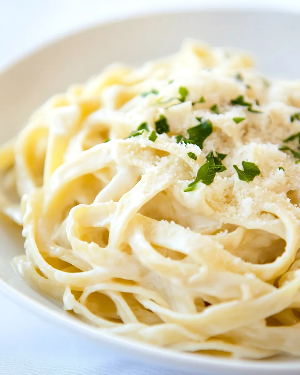 Delicious Light Fettuccine Alfredo shot
