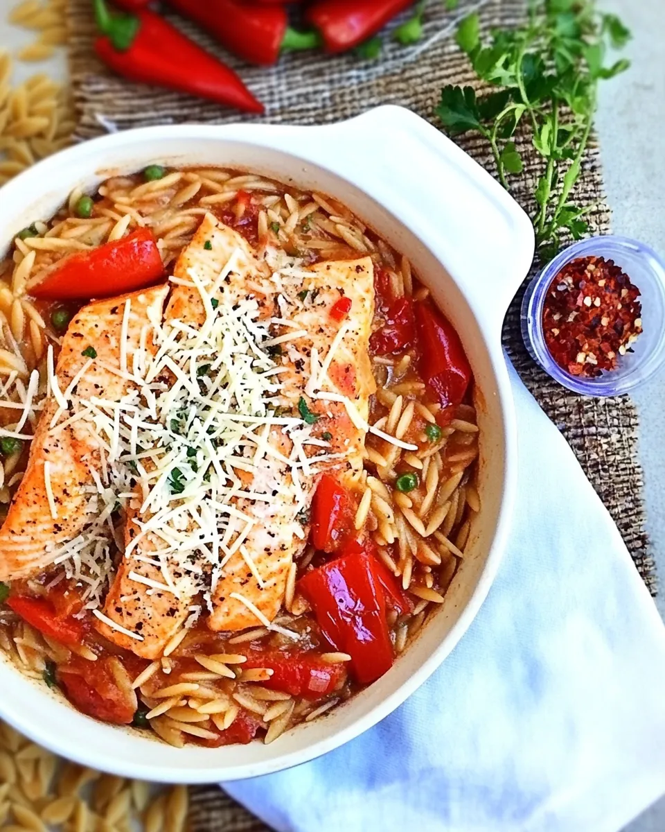 Delicious Light Italian One Pot Salmon & Orzo Recipe image
