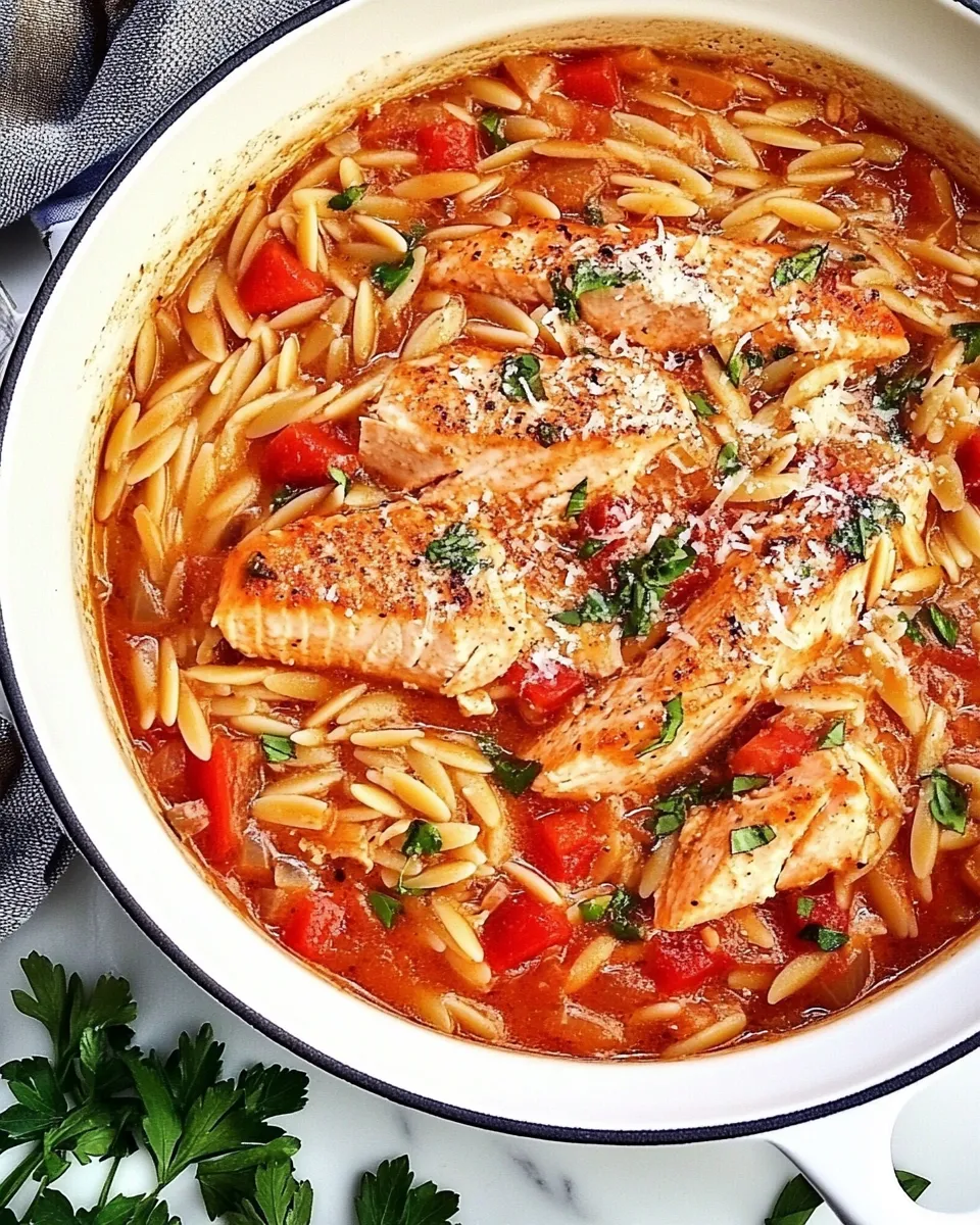 Healthy Light Italian One Pot Salmon & Orzo Recipe shot