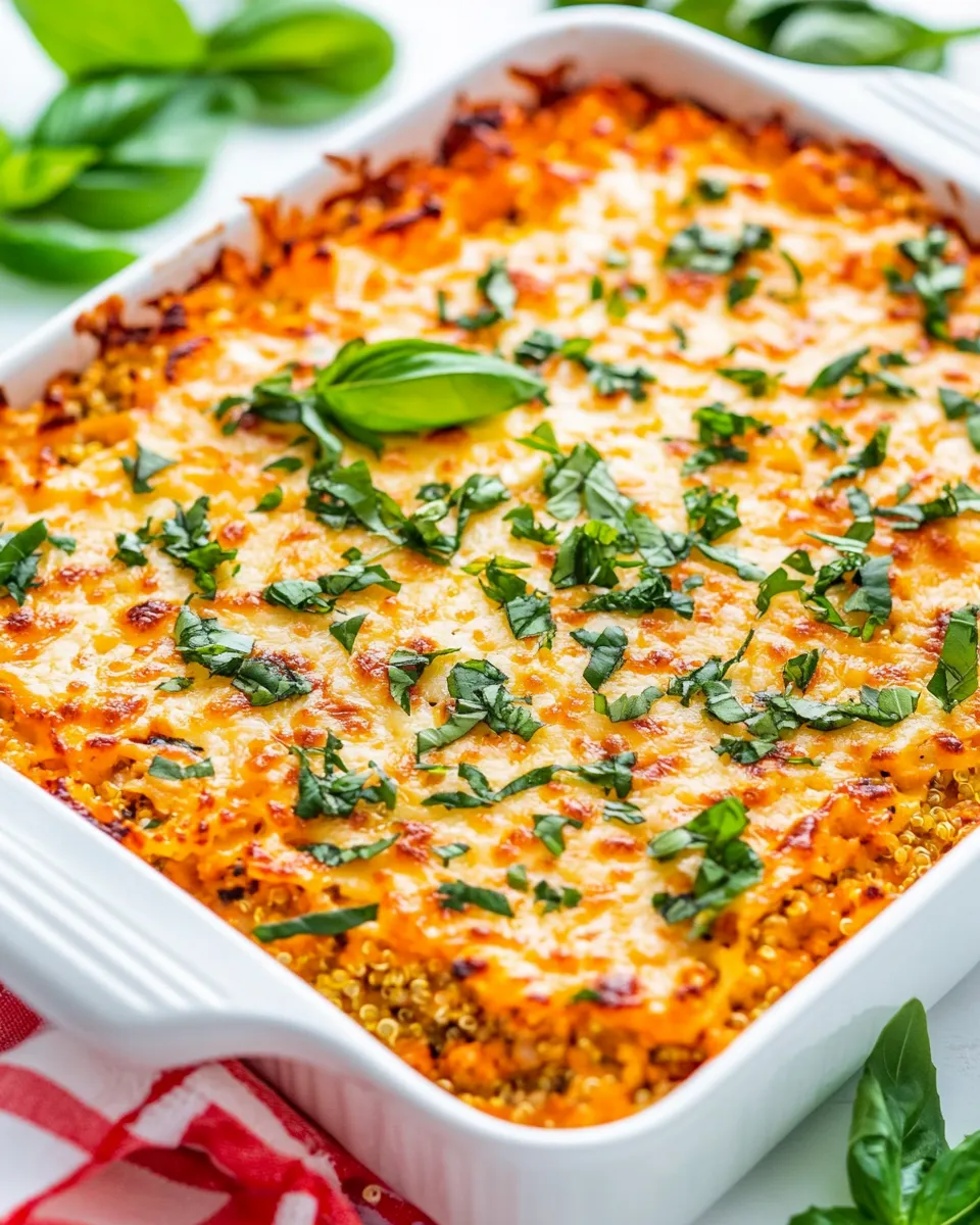 Delicious Lightened Up Cheesy Quinoa Lasagna Bake image