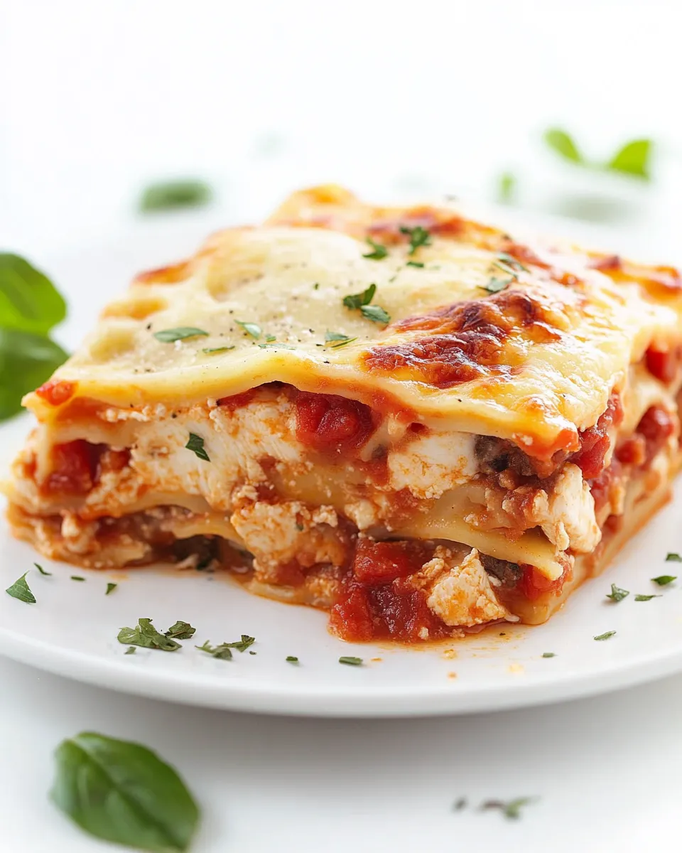 Tasty Lightened Up Chicken Parmesan Lasagna food shot