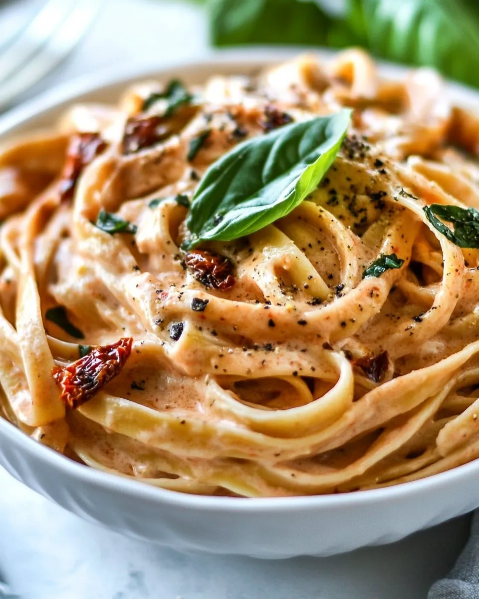Classic Lightened Up Sun-dried Tomato Fettuccine Alfredo image
