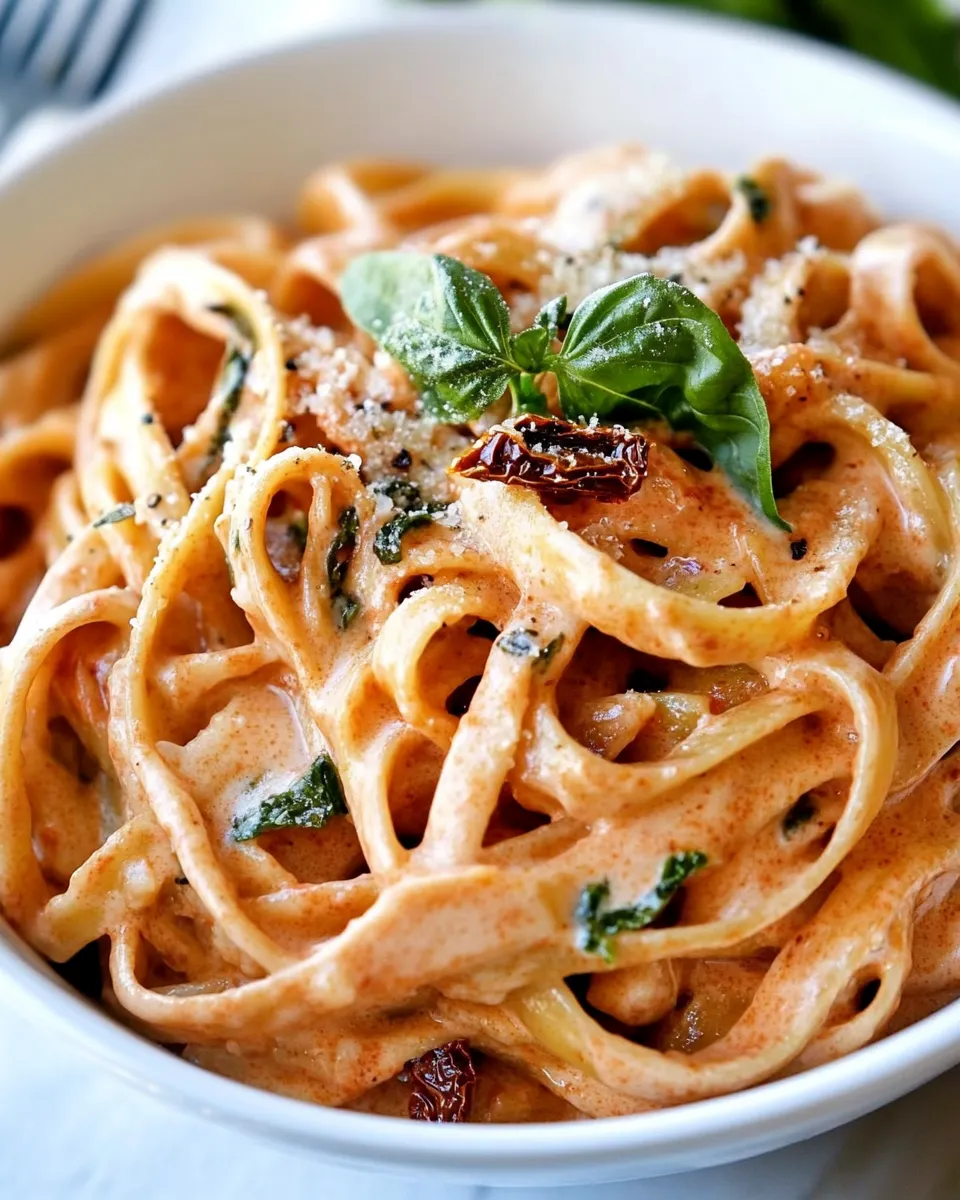 Easy Lightened Up Sun-dried Tomato Fettuccine Alfredo recipe photo