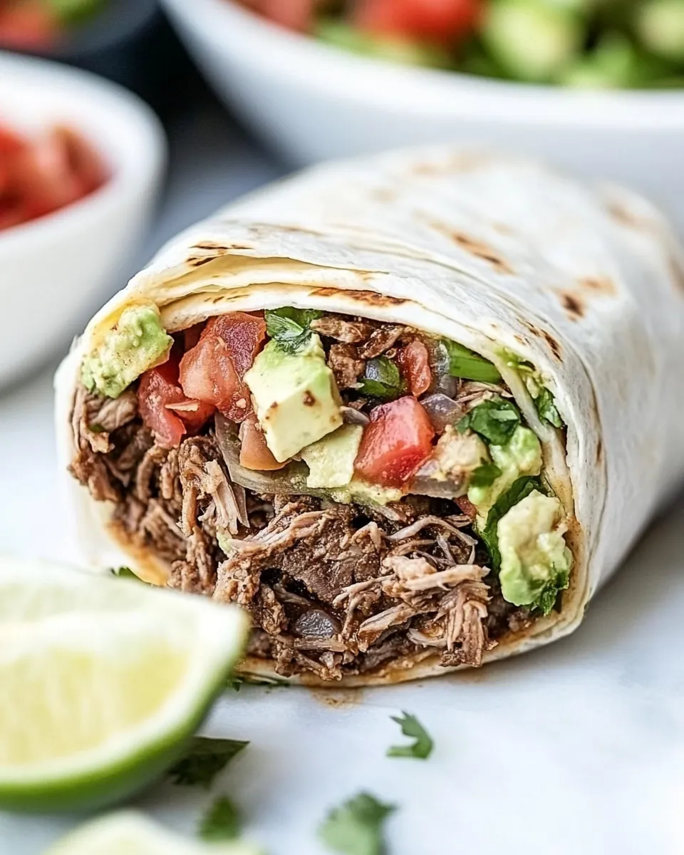 Delicious Loaded Beef Barbacoa Burrito plate image
