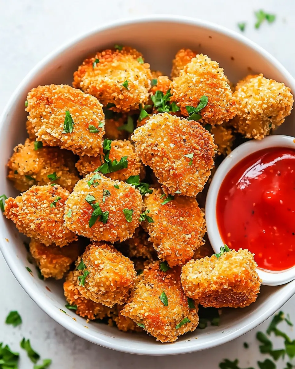 Delicious Low-Carb Keto Paleo Baked Chicken Nuggets In The Air Fryer food shot