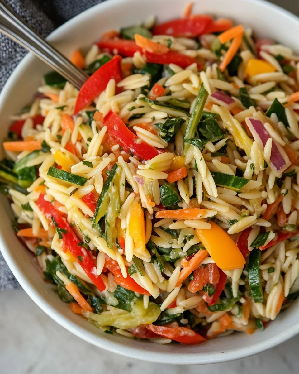 Delicious Macro Friendly Veggie Orzo Salad recipe photo