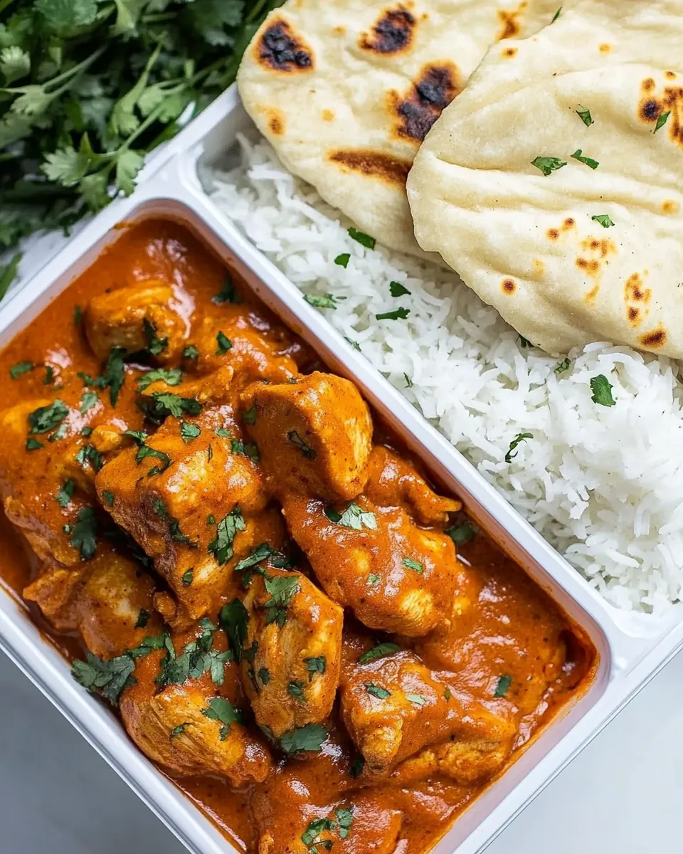 Delicious Meal-Prep Butter Chicken with Rice and Garlic Naan image