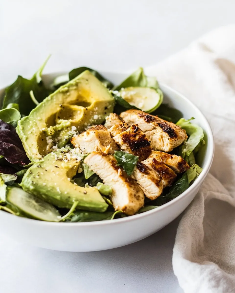 Amazing Mediterranean Avocado Chicken Salad. food shot