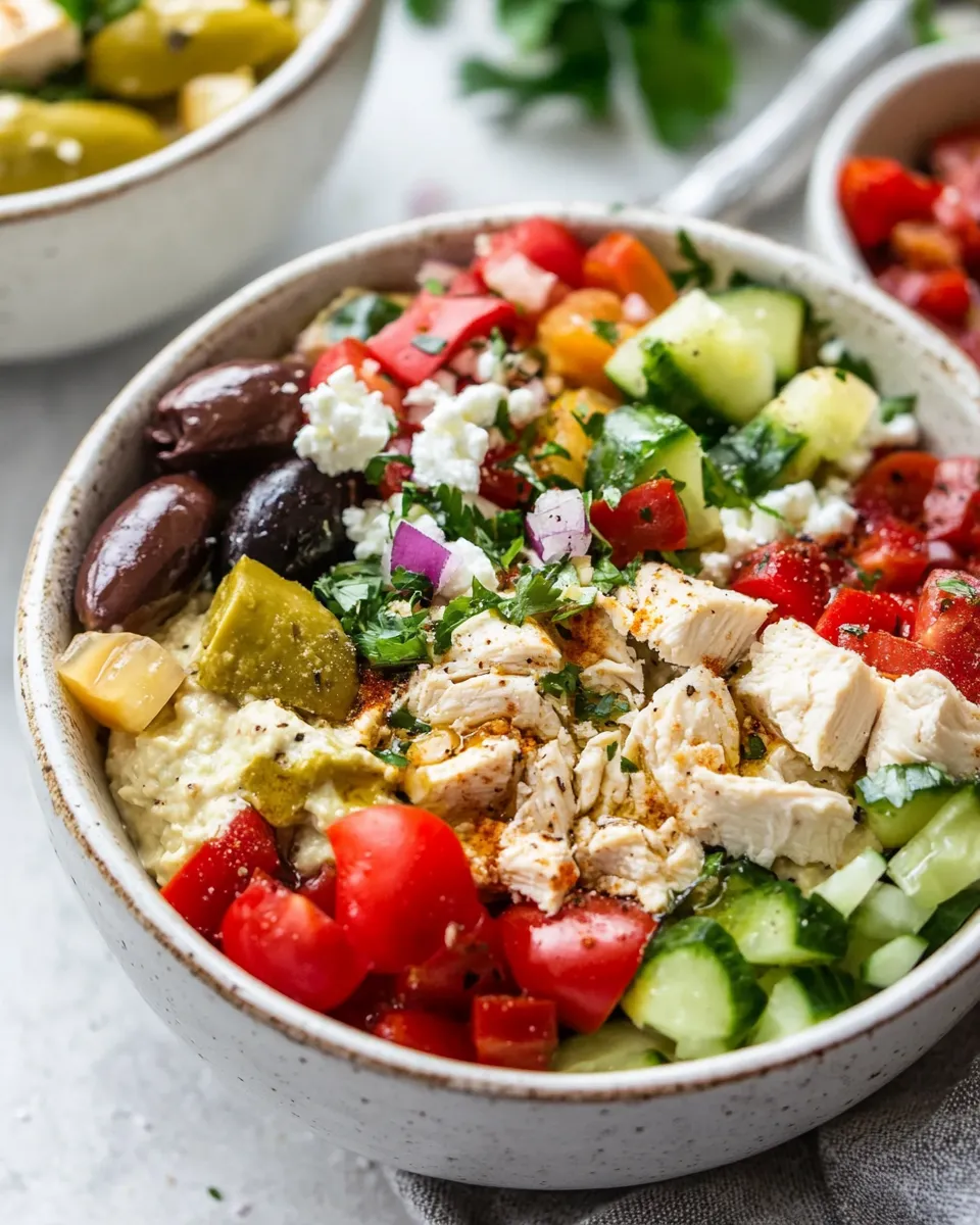 Healthy Mediterranean Chicken Hummus Bowls recipe photo