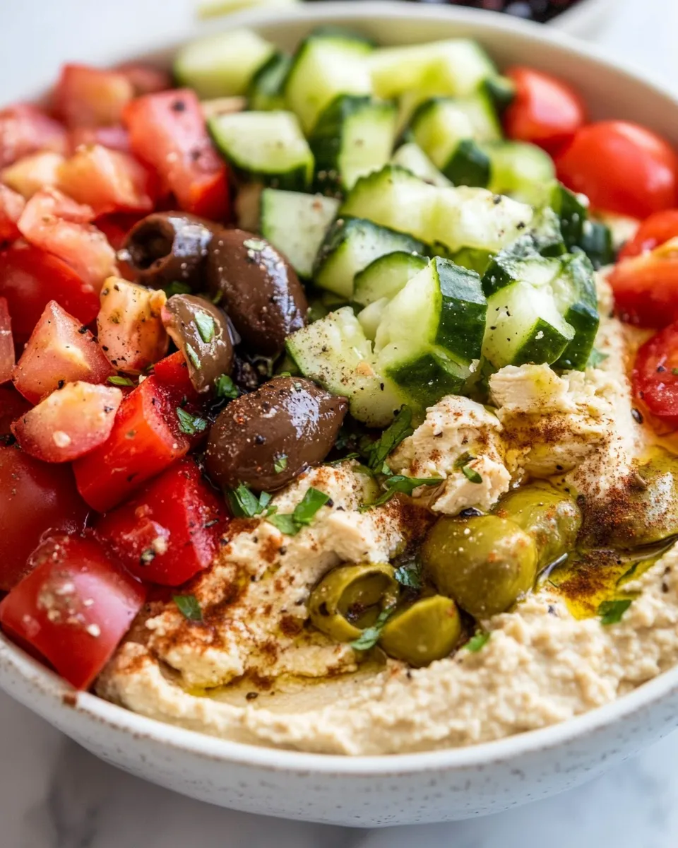 Savory Mediterranean Chicken Hummus Bowls shot