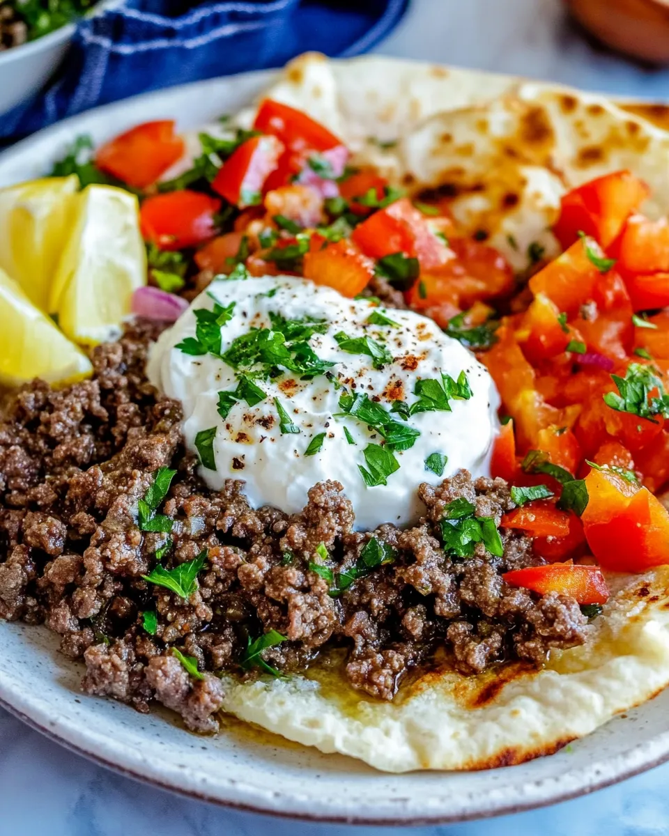 Classic Mediterranean Ground Beef And Yogurt Platter dish photo