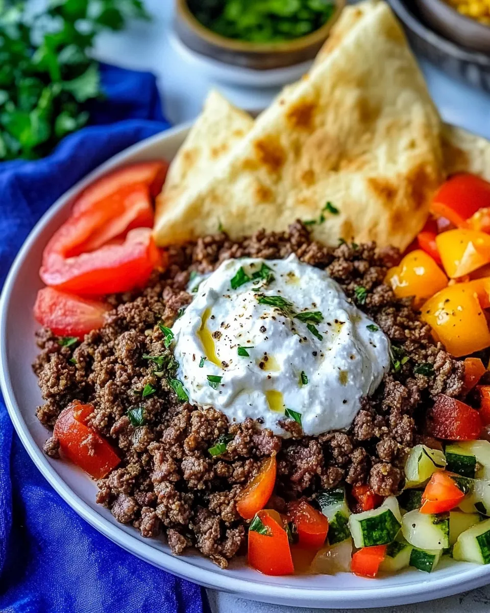Delicious Mediterranean Ground Beef And Yogurt Platter plate image
