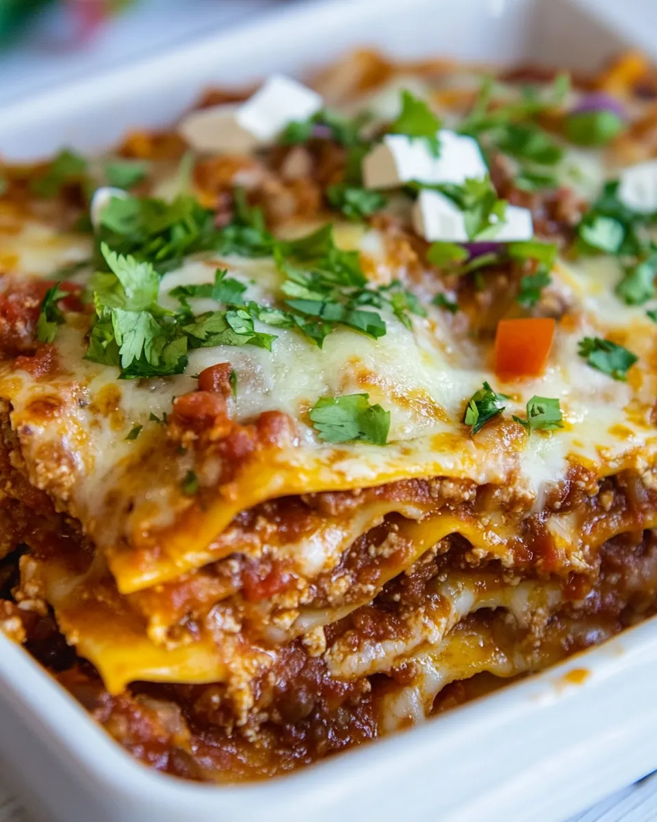 Delicious Mexican Style Lasagna shot