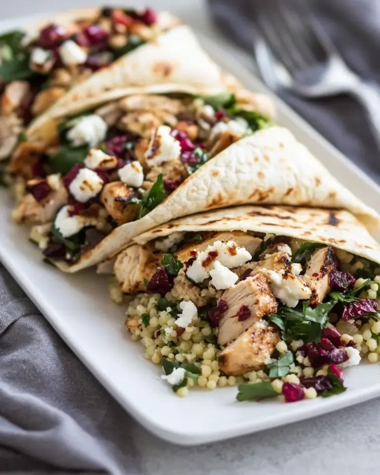 Homemade Middle Eastern Chicken and Couscous Wraps with Goat Cheese. recipe photo