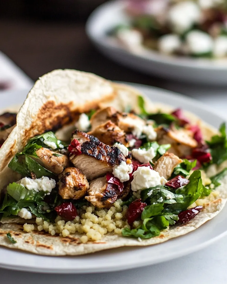 Easy Middle Eastern Chicken and Couscous Wraps with Goat Cheese. food shot