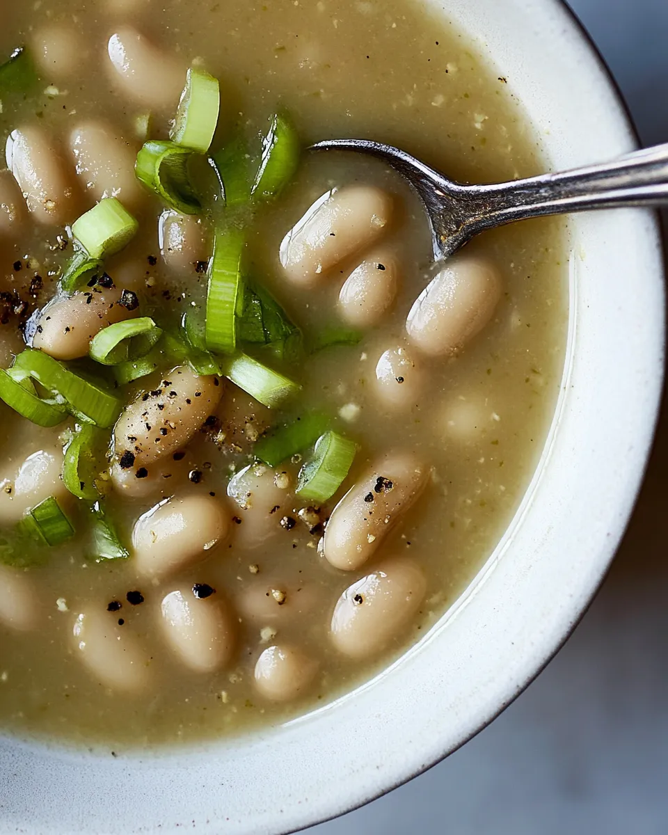 Savory Miso Butter Brothy Beans with Scallions food shot