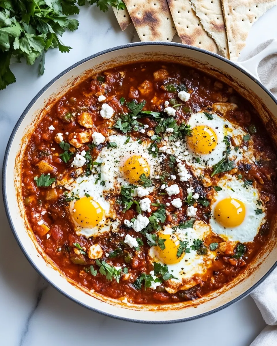 Delicious Moroccan Eggs Shakshuka food shot