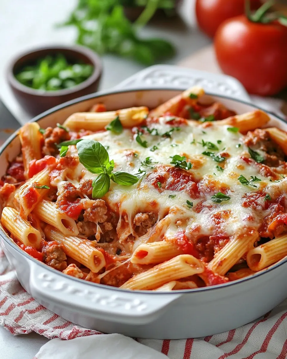 Classic Mozzarella and Penne Pasta Bake dish photo