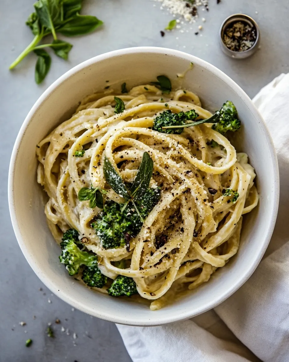 Easy No-Guilt Broccoli Fettuccine Alfredo. dish image