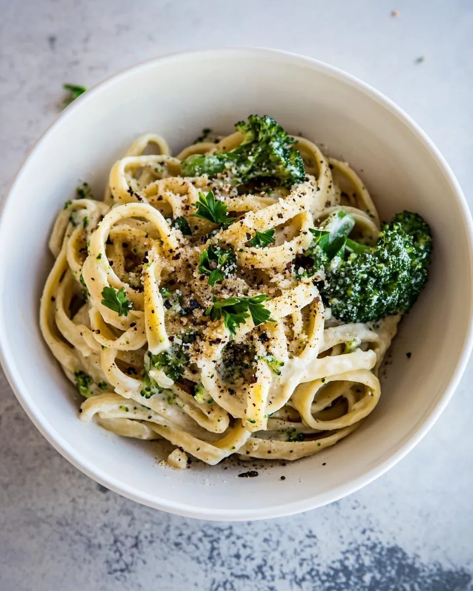 Classic No-Guilt Broccoli Fettuccine Alfredo. recipe photo