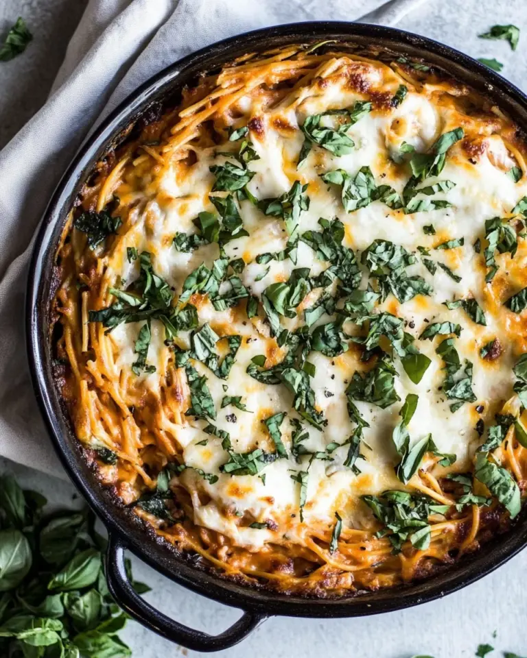 Quick One-Pan Cheesy Spaghetti Pie. food shot