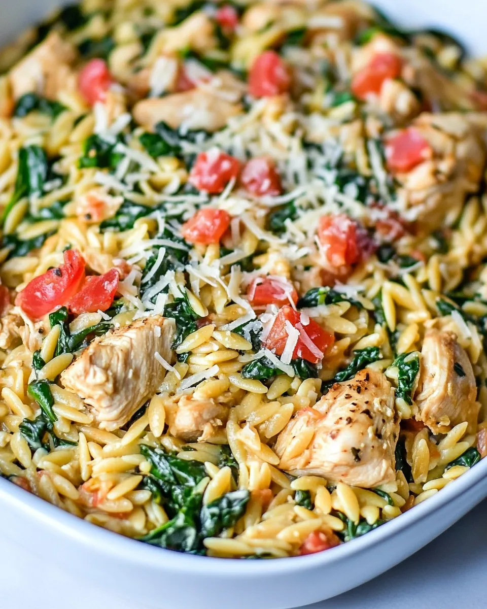 Quick One-Pan Chicken and Spinach Orzo dish photo