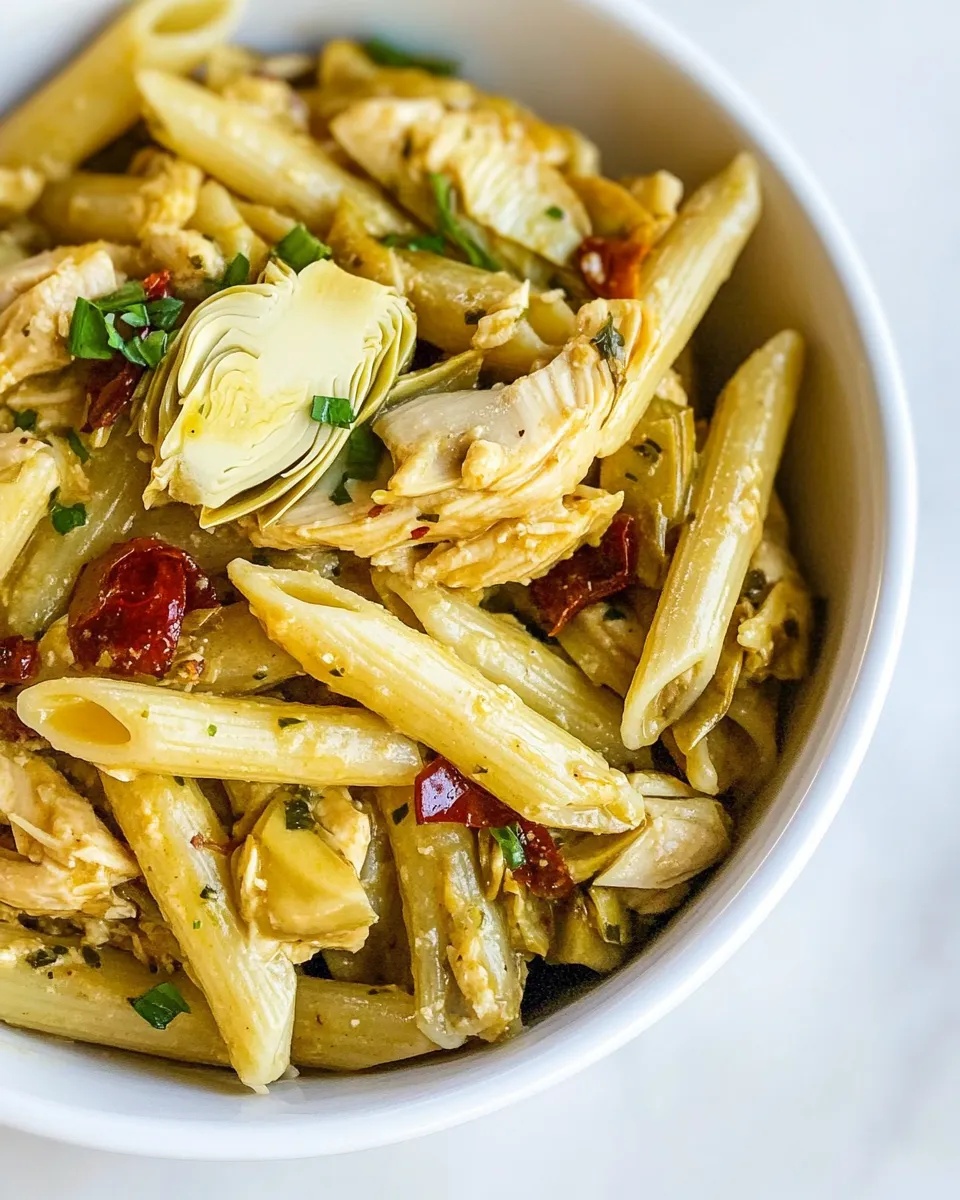 Savory One-Pot Chicken Artichoke Penne shot