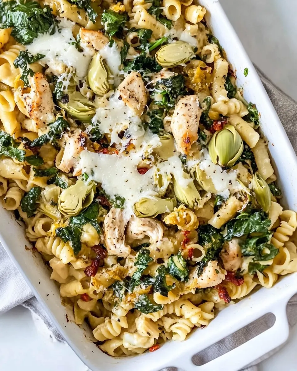 Savory One-Pot Chicken and Artichoke Cavatappi shot