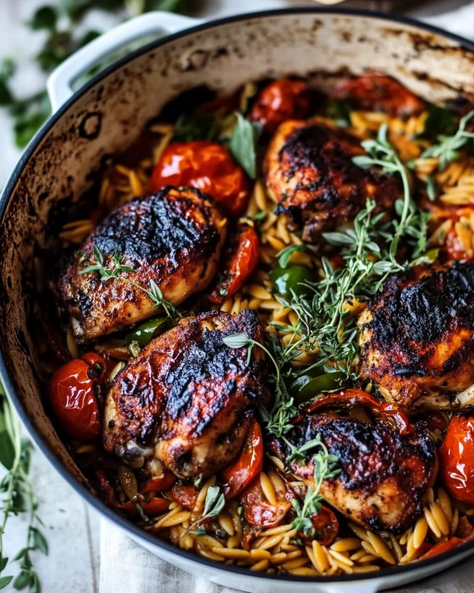Delicious One-Pot Greek Oregano Chicken and Orzo with Tomatoes in Garlic Oil image