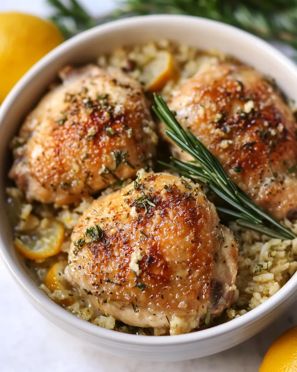 Easy One-Pot Lemon Garlic Rosemary Chicken and Rice food shot