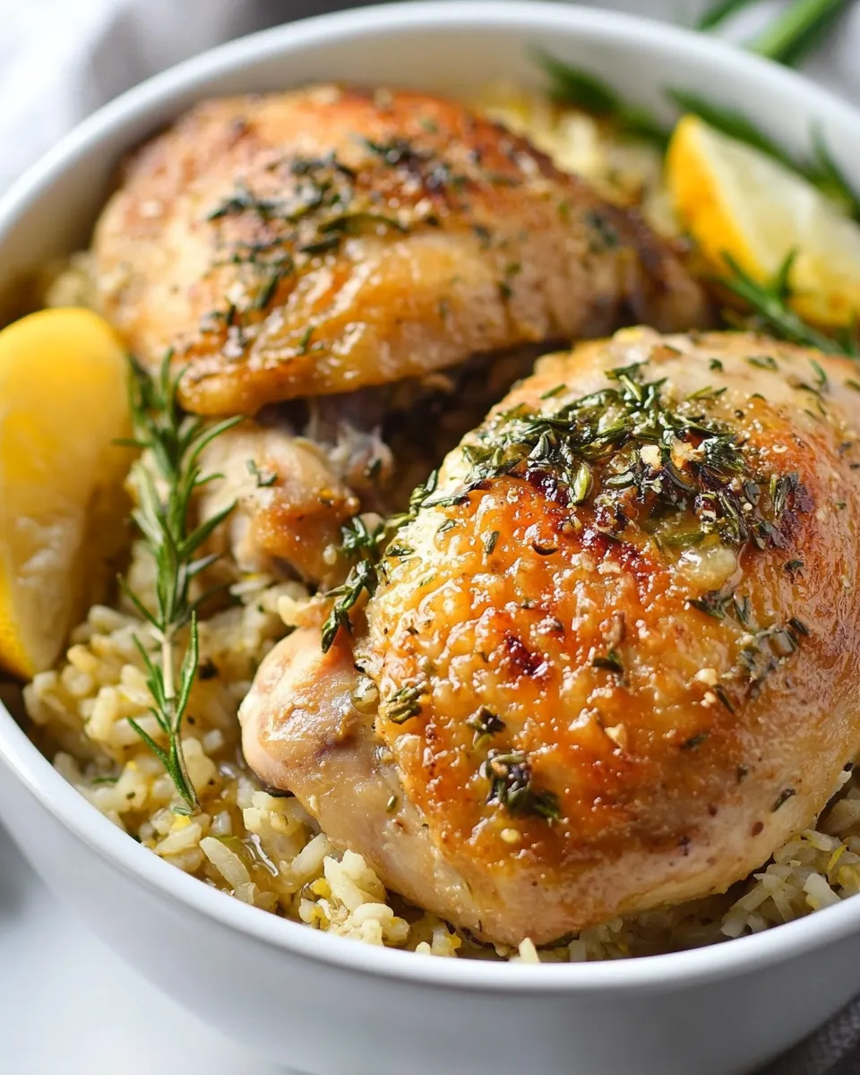Delicious One-Pot Lemon Garlic Rosemary Chicken and Rice plate image