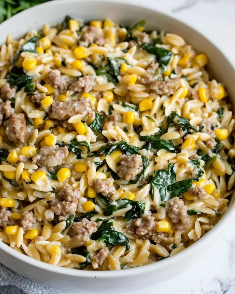 Easy One-Pot Orzo with Sausage, Spinach and Corn photo