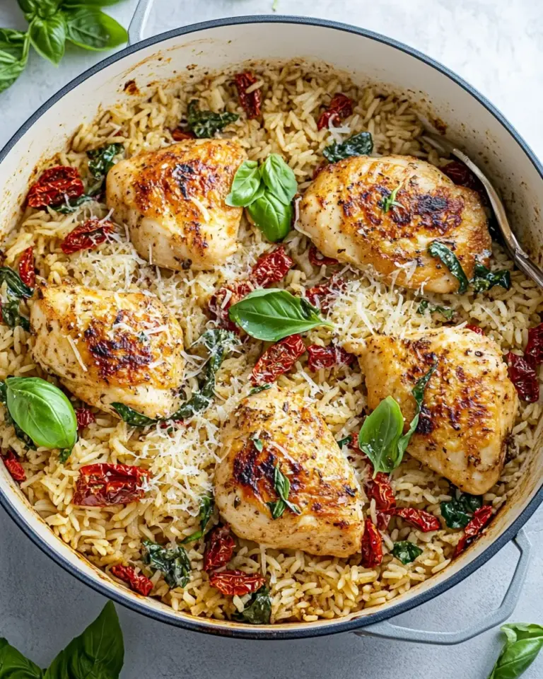 Homemade One Pan Chicken and Rice with Sun Dried Tomato, Parmesan and Basil recipe photo