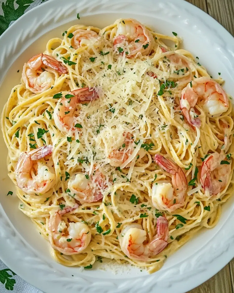 Easy One Pan Creamy Parmesan Linguine with Shrimp photo