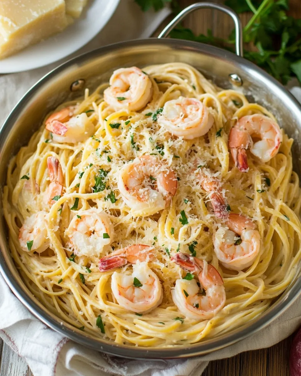 Delicious One Pan Creamy Parmesan Linguine with Shrimp image