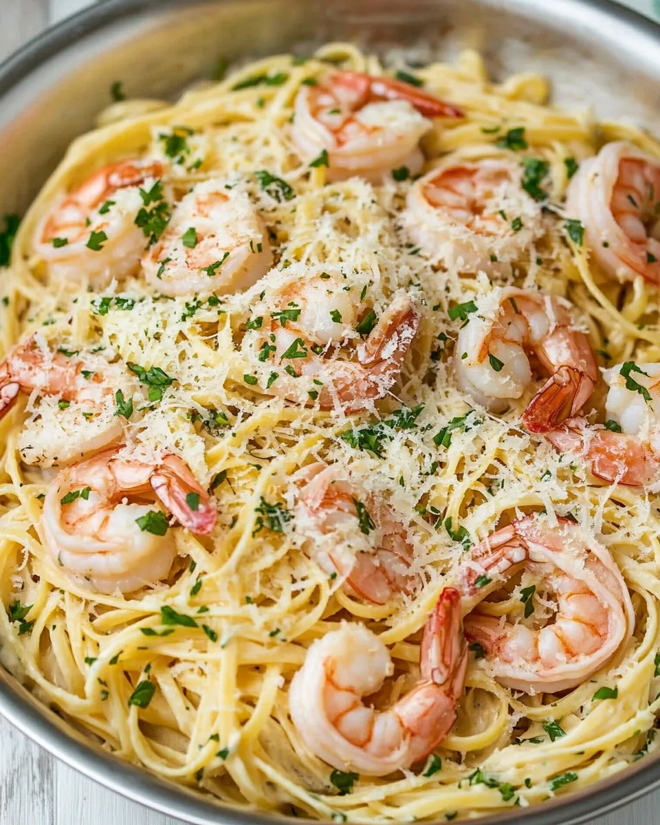 Quick One Pan Creamy Parmesan Linguine with Shrimp recipe photo