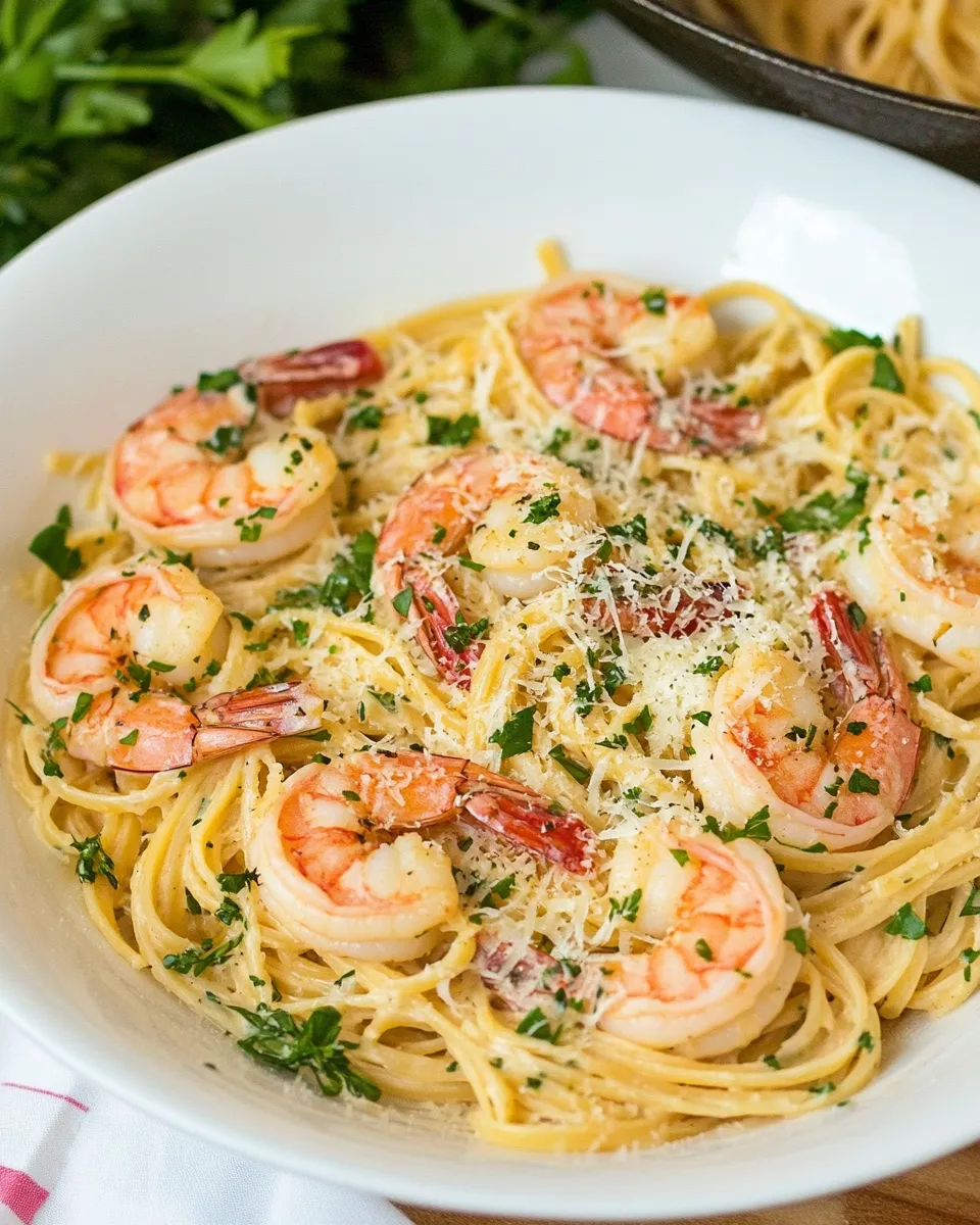 Classic One Pan Creamy Parmesan Linguine with Shrimp dish photo