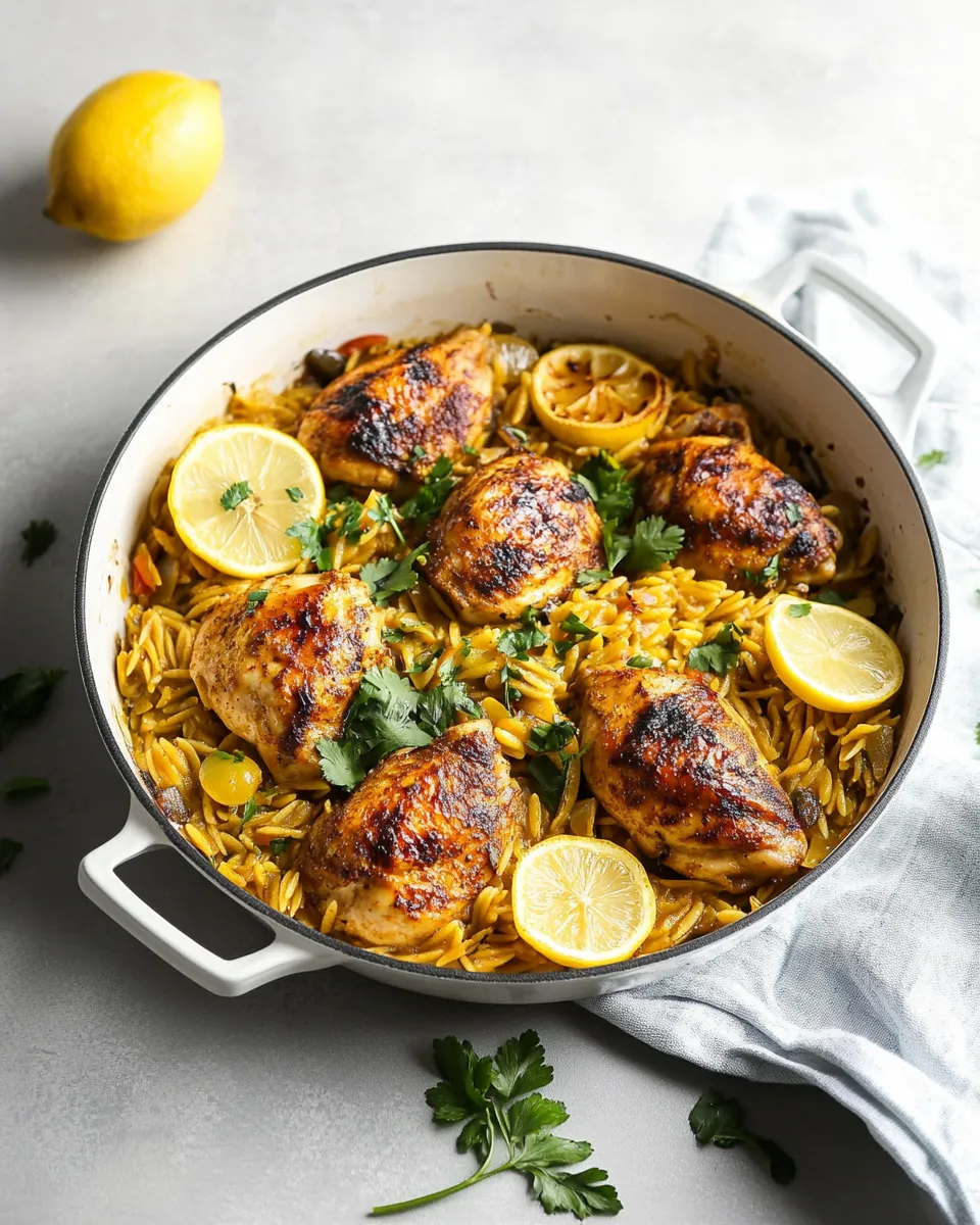 Delicious One Pan Moroccan Lemon Chicken with Orzo image